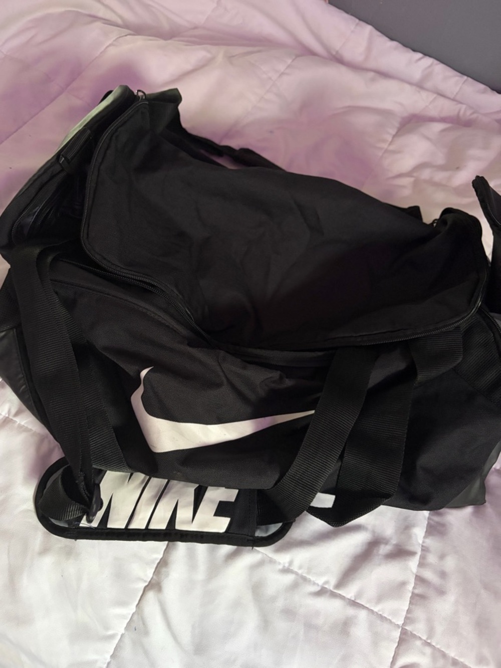 Nike Black Duffel with White Swoosh and Logo